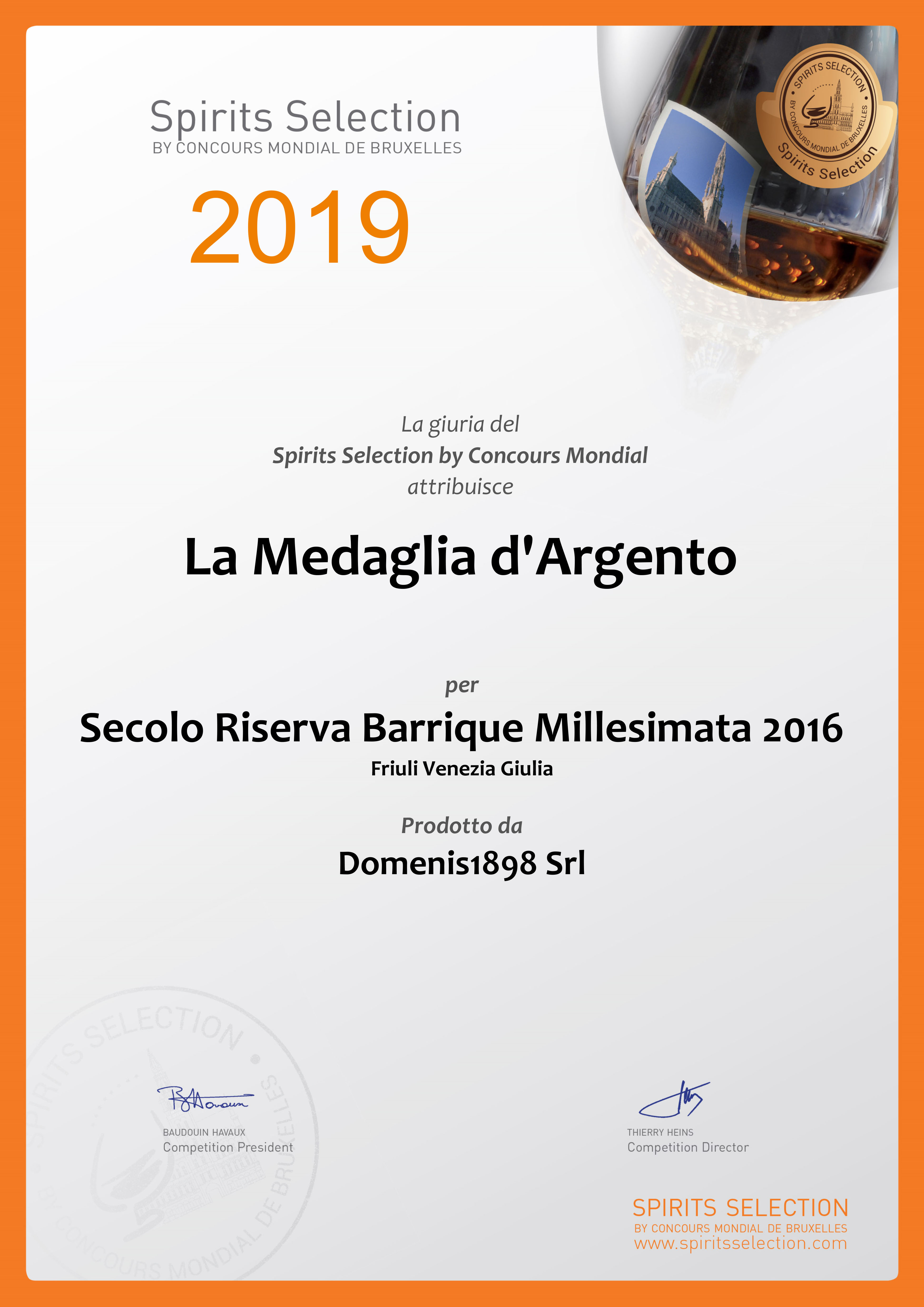 SPIRITS SELECTION by Concours Mondial de Bruxelles_2019 – SILVER MEDAL – SECOLO BARRIQUE MILLESIMATA