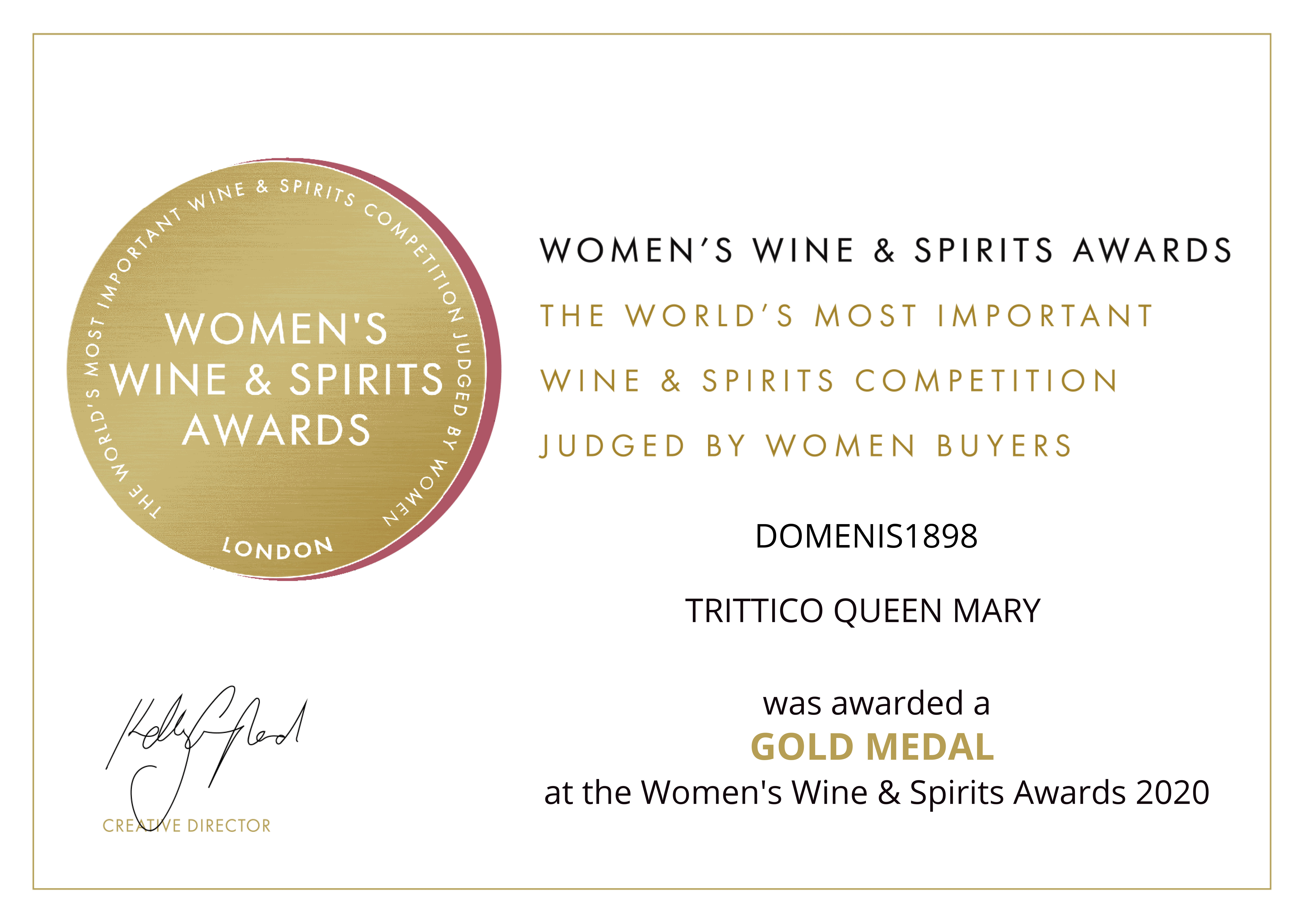 WOMEN’S WINE & SPIRIT AWARDS 2020 – GOLD – TRITTICO QUEEN MARY