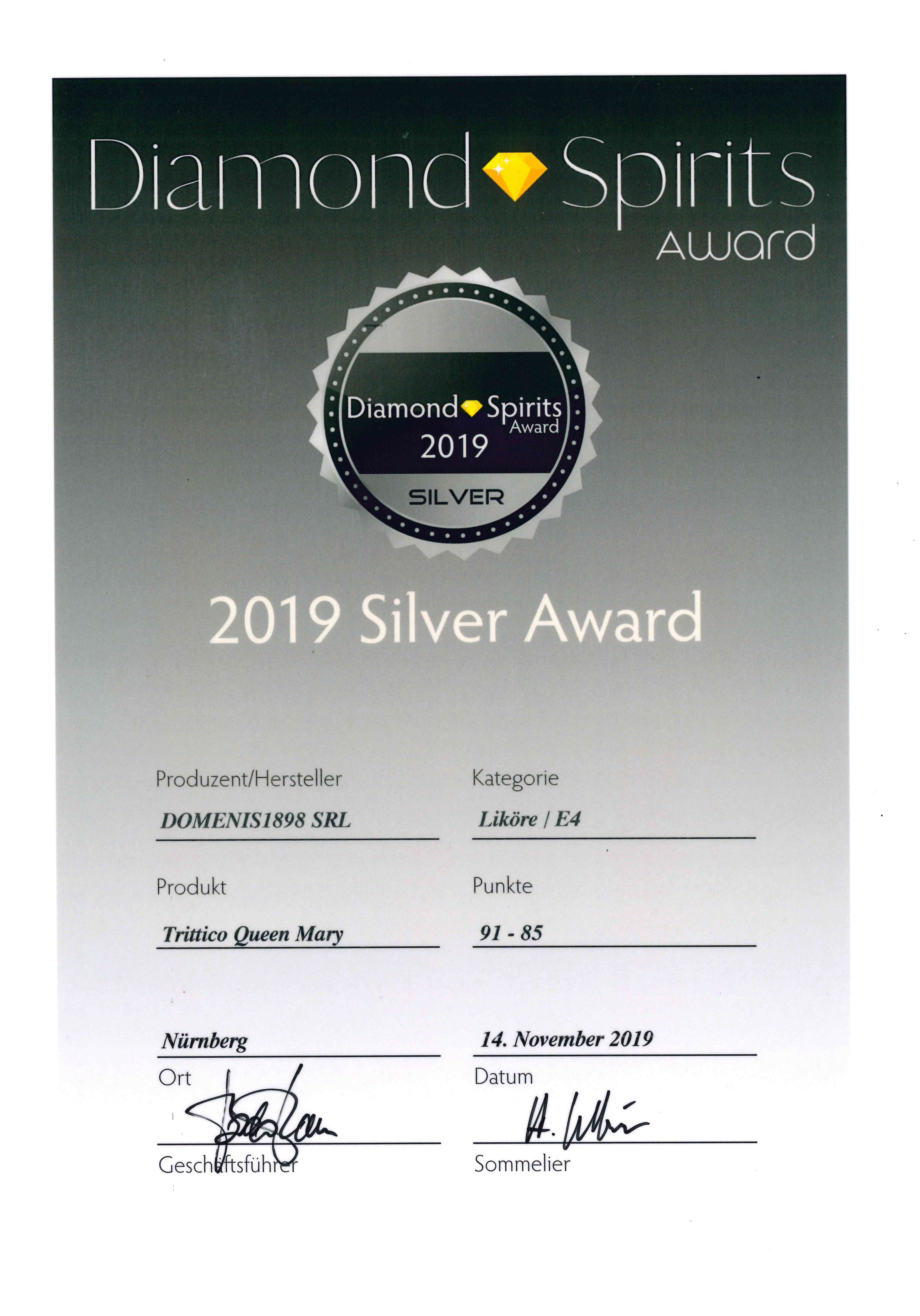 DIAMOND SPIRITS AWARD 2019 – SILVER – TRITTICO QUEEN MARY