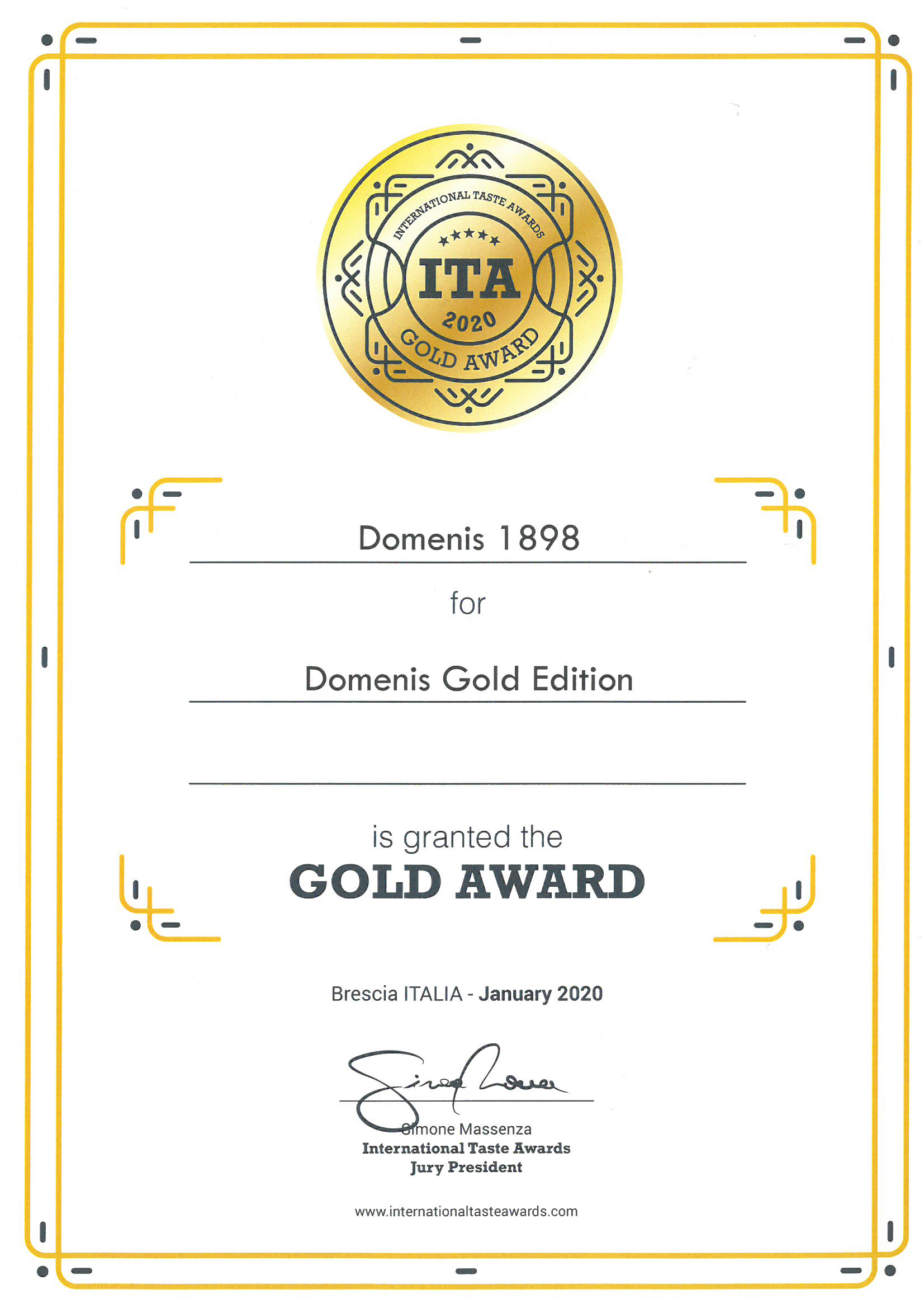 International Taste Awards 2020 – DOMENIS Gold Edition