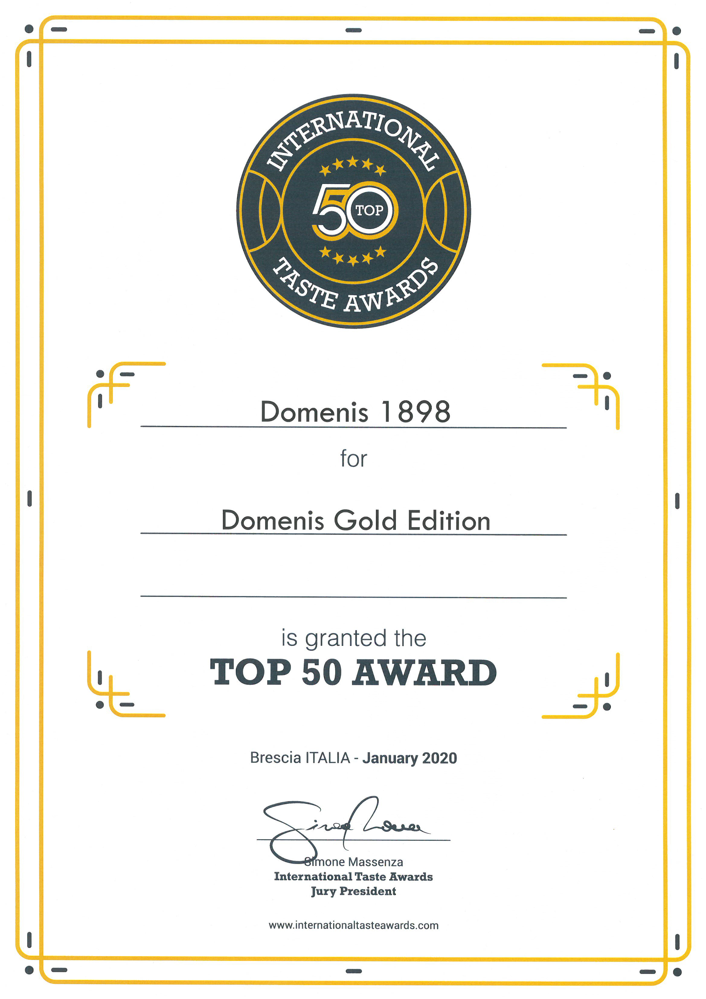 International Taste Awards 2020 – DOMENIS Gold Edition