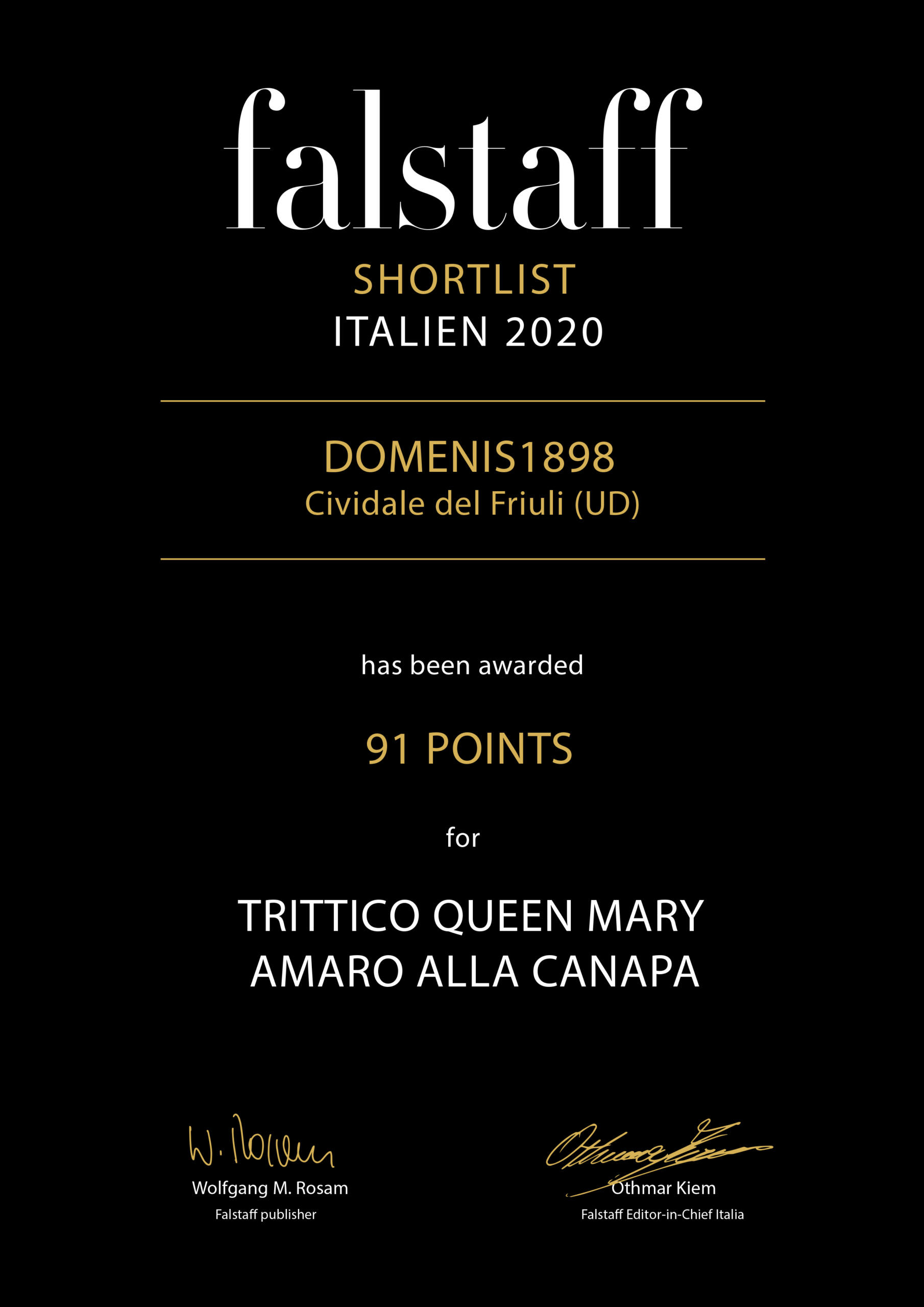 Falstaff Shortlist Italien 2020 – Trittico Queen Mary