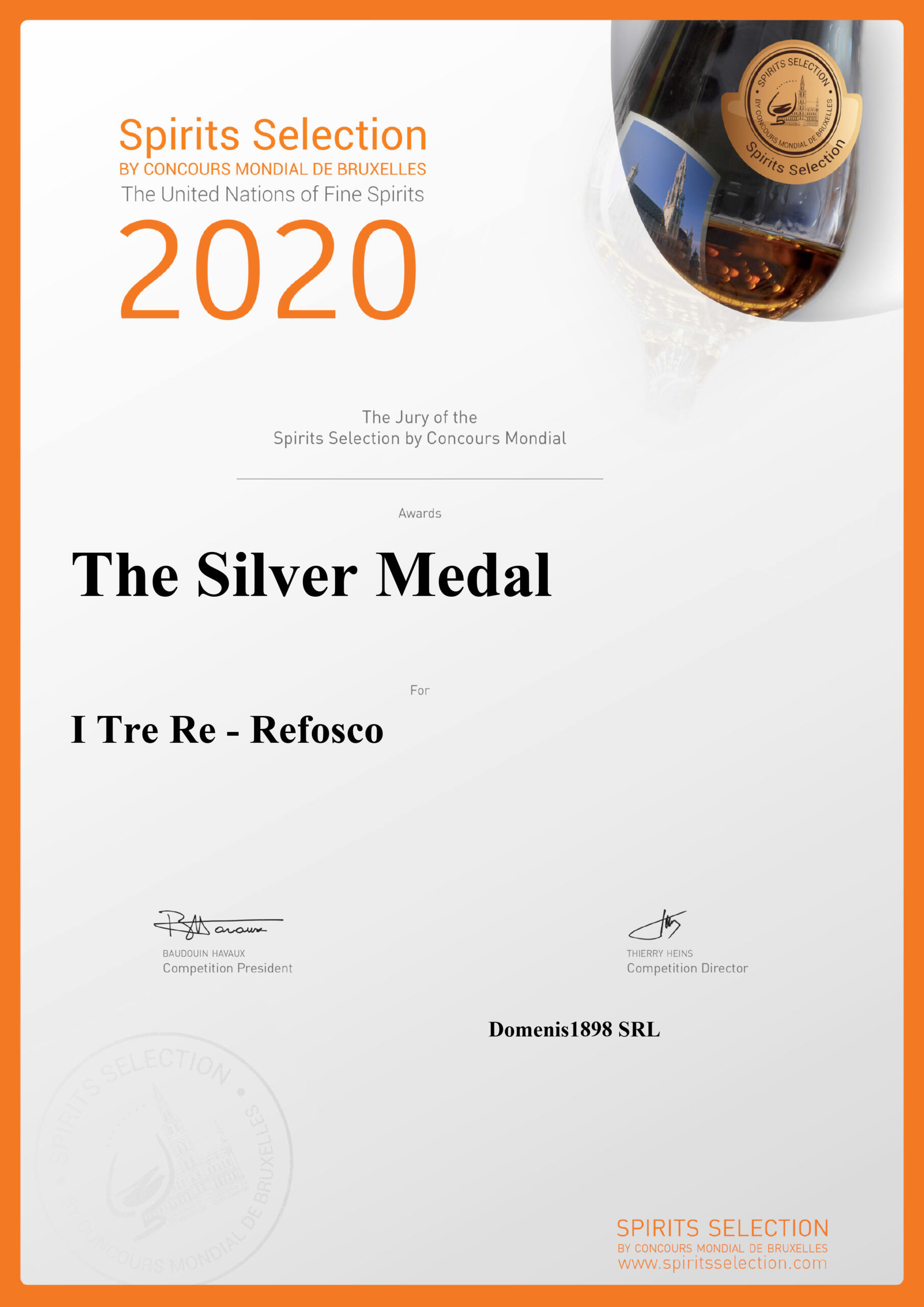 Spirits Selection by Concours Mondial de Bruxelles 2020 – Silver Medal – I III Re – Refosco