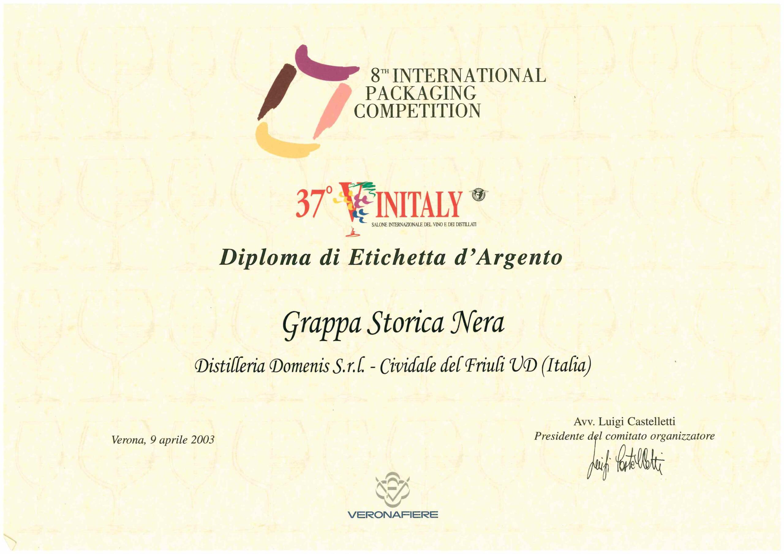 International Packaging Competition 2003 – Grappa Storica Nera