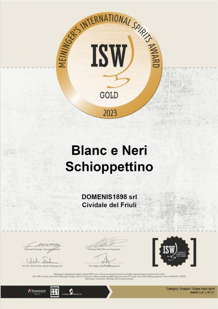 Meininger's International Spirits Award - Gold Medal - Blanc e Neri Schioppettino